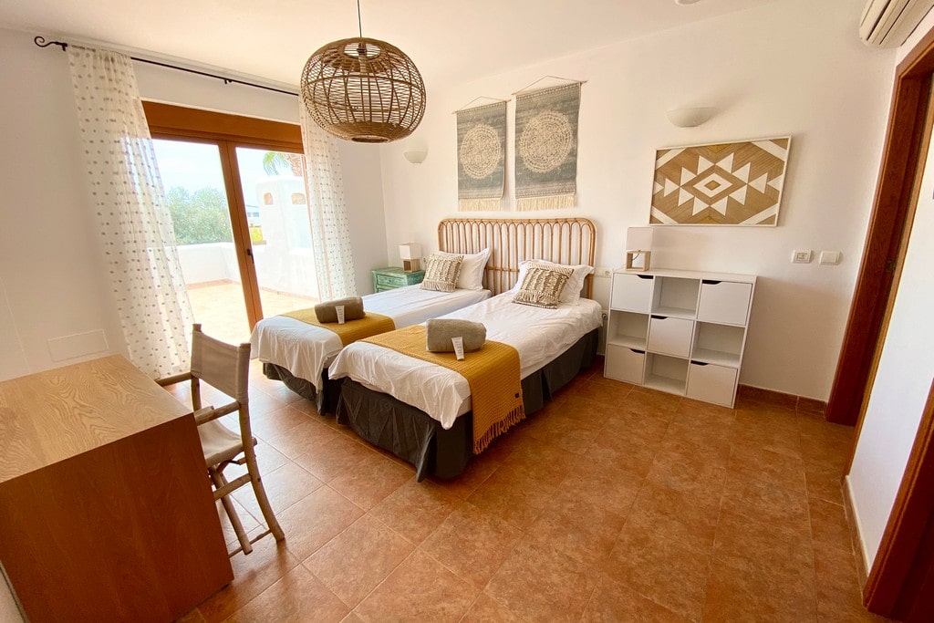 BEDROOM 4 : Located on the upper floor with large terrace. Twin beds with AC and bathroom with bathtub, shower, sink & WC.